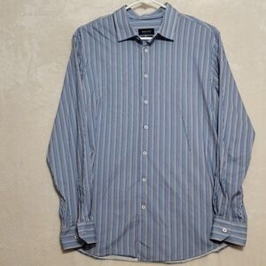 Bugatchi Shirt Mens 2XL Classic Blue Striped OoohCotton Tech 8 Way Stretch XXL